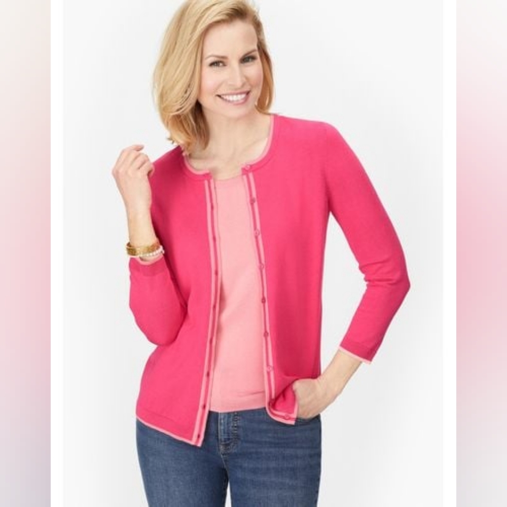 TALBOTS CHARMING CARDIGAN - BI-COLOR TIPPED
